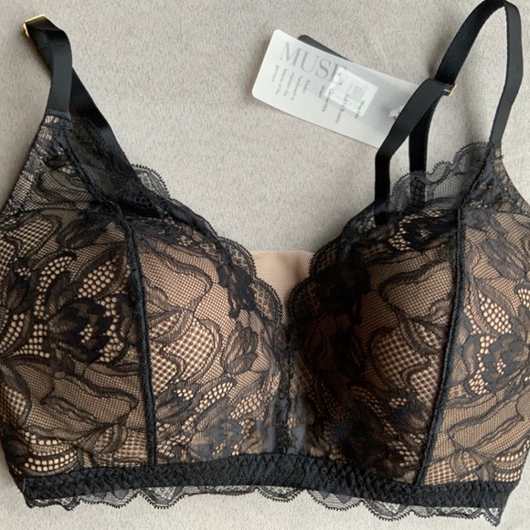 Natori $68 Muse Wireless Bralette 34DD Black Beige Lace Bra Full Fit Contour - Picture 7 of 16